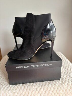 French Connection Black Mixed Media Stiletto Ankle Booties